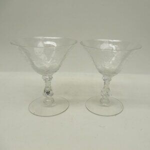 2 - Cambridge Elegant Glass Crystal WILD FLOWER 4 3/4 Inch Footed Sherbet Stems